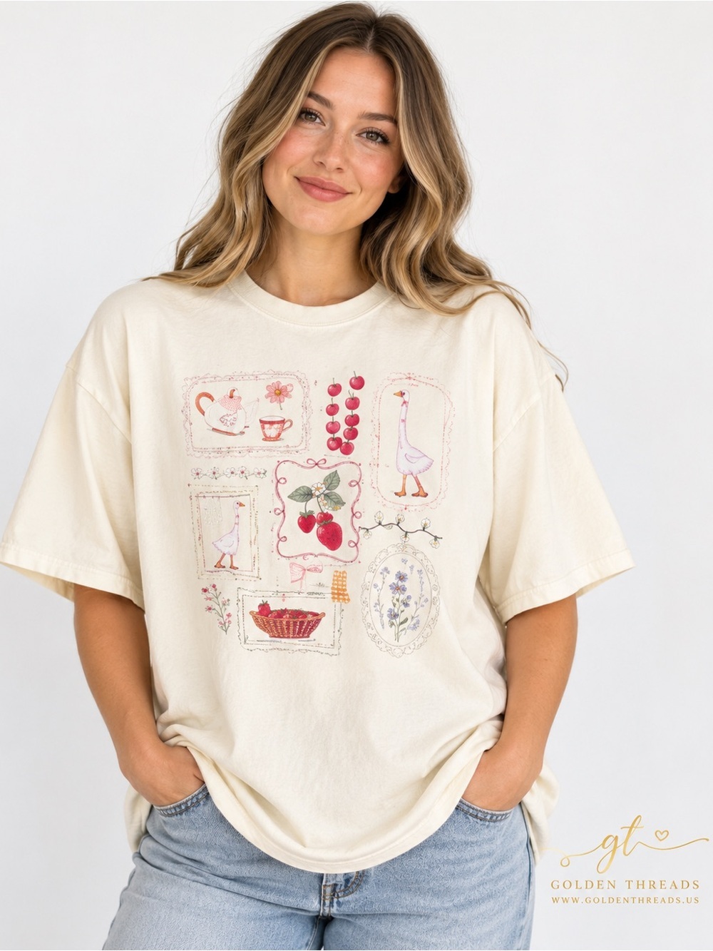 GT-0117 Comfort Colors Cottagecore Goose Strawberry Graphic Tee 3XL Ivory